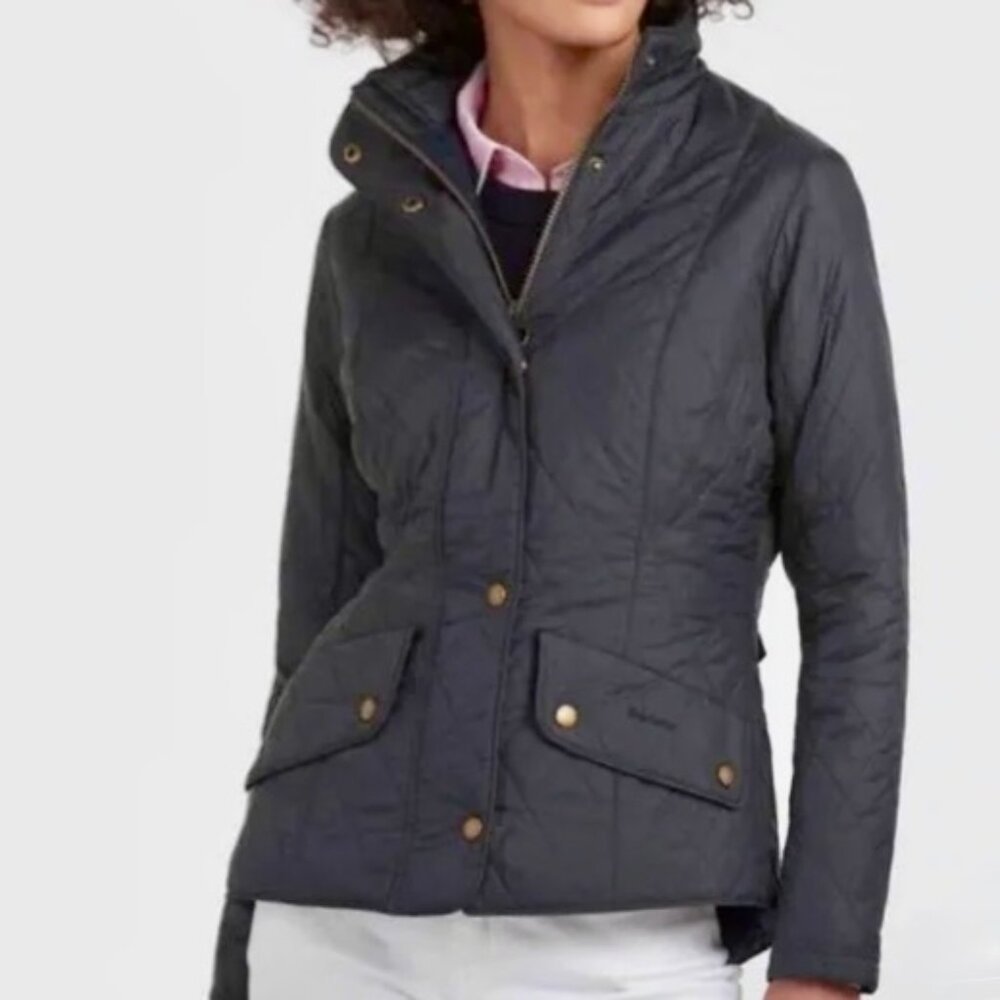 NWT: Navy Barbour Flyweight Cavalry Quilted Fitted Jacket